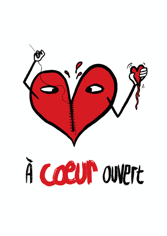 A coeur ouvert est une des illustration qui composent la série Histoires de coeurs réalisé par l'artiste Delgo. Il s'agit d'une représentation personnel de l'expression A coeur ouvert.