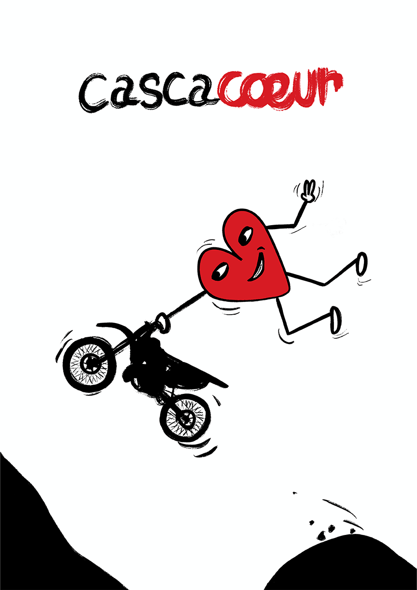 Cascacoeur est une illustration de la série Histoire de coeur réalisé par l'illustrateur Delgo. Elle représente un coeur cascadeur.