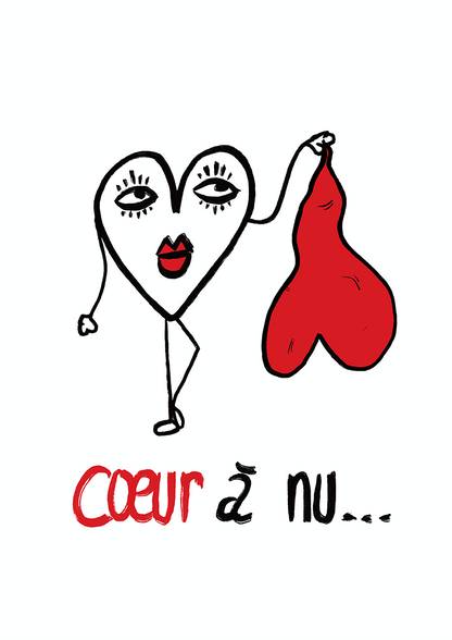 Coeur à nu est une illustration de la série Histoires de coeurs réalisée par l'illustrateur Delgo. Il s'agit d'une représentation personnelle de l'expression coeur à nu.