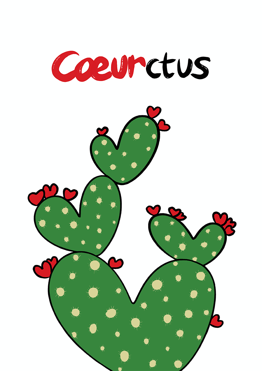 Coeurctus est une illustration de la série Histoires de coeurs réalisé par l'illustrateur Delgo. Elle représente un cactus composé de coeurs.