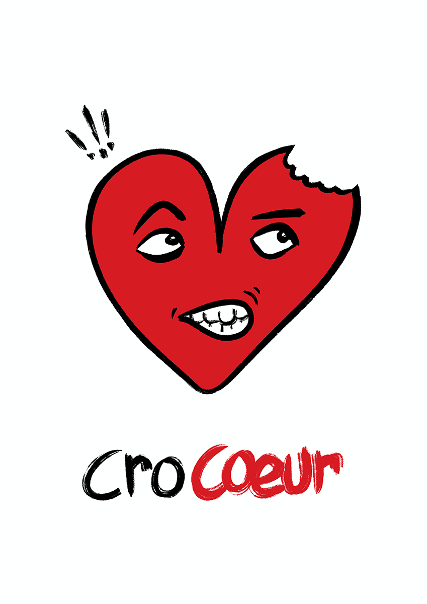 Crocoeur est une illustration de la série Histoires de coeurs réalisée par l'artiste Delgo. Elle représente un coeur croqué.