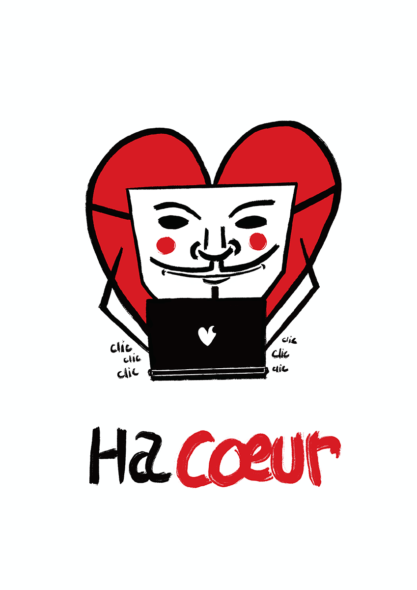 Hacoeur est une illustration de la série Histoires de coeurs réalisée par l'artiste Delgo. Elle représente un coeur Hacker.