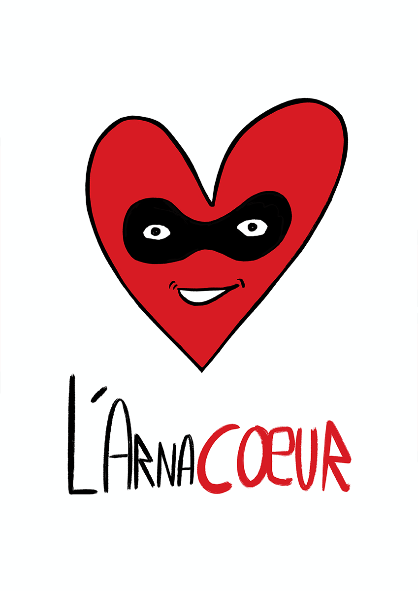 L'arnacoeur est une illustration de le série Histoires de coeurs réalisée par l'artiste Delgo. Elle représente un coeur masqué.