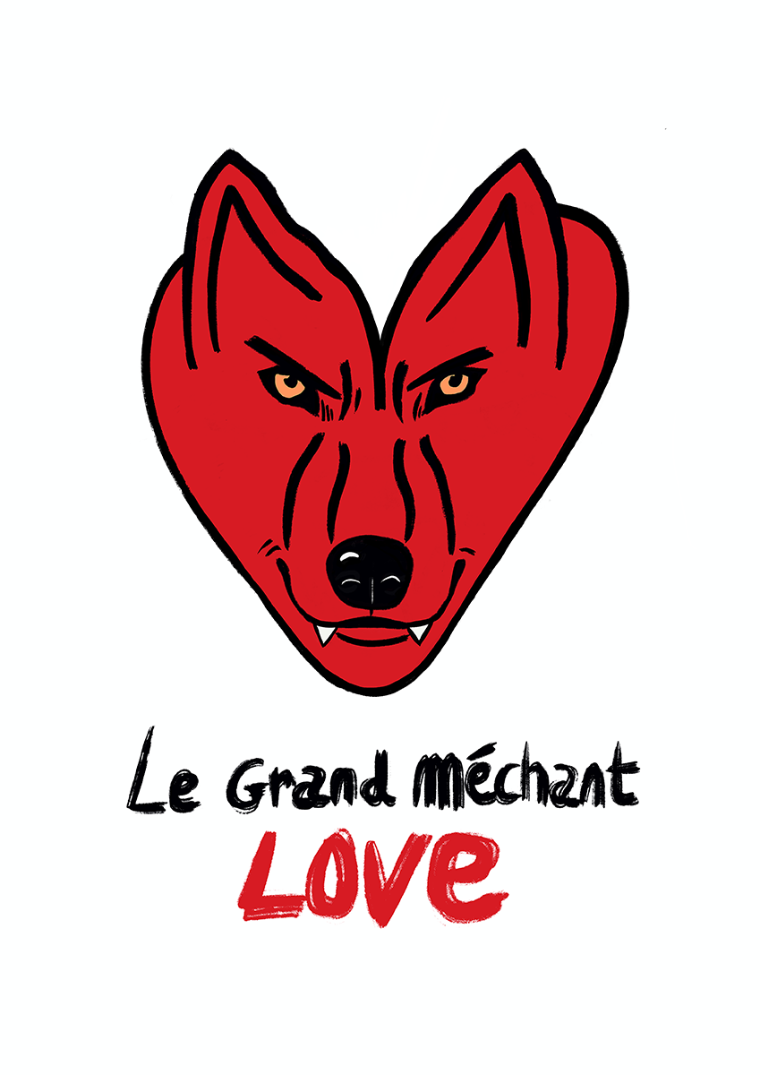 Le grand méchant love est une illustration de la série Histoires de coeurs réalisée par l'artiste Delgo. Elle représente un coeur dans la peur du grand méchant loup.