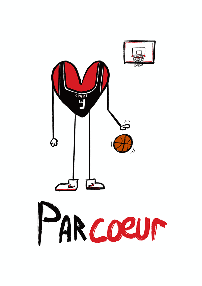 Parcoeur est une illustration de la série Histoires de coeurs réalisé par l'illustrateur Delgo. Il s'agit d'une représentation personnel du célèbre basketteur français Tony Parker.