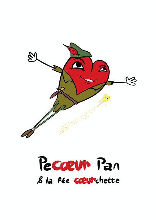 Pecoeur Pan et la fée Coeurchette est une illustration de la série Histoires de coeurs réalisée par l'artiste Delgo. Elle représente un coeur dans la peau de Peter Pan accompagné de son acolyte la fée Clochette.