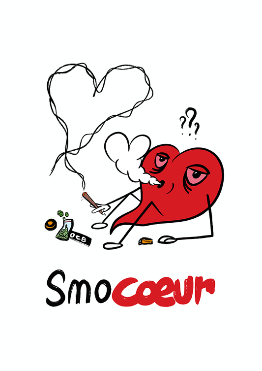 Smoceur est une illustration de la série Histoires de coeurs réalisée par l'illustrateur Delgo.Elle représente un coeur visiblement high, fumant de la weed. 