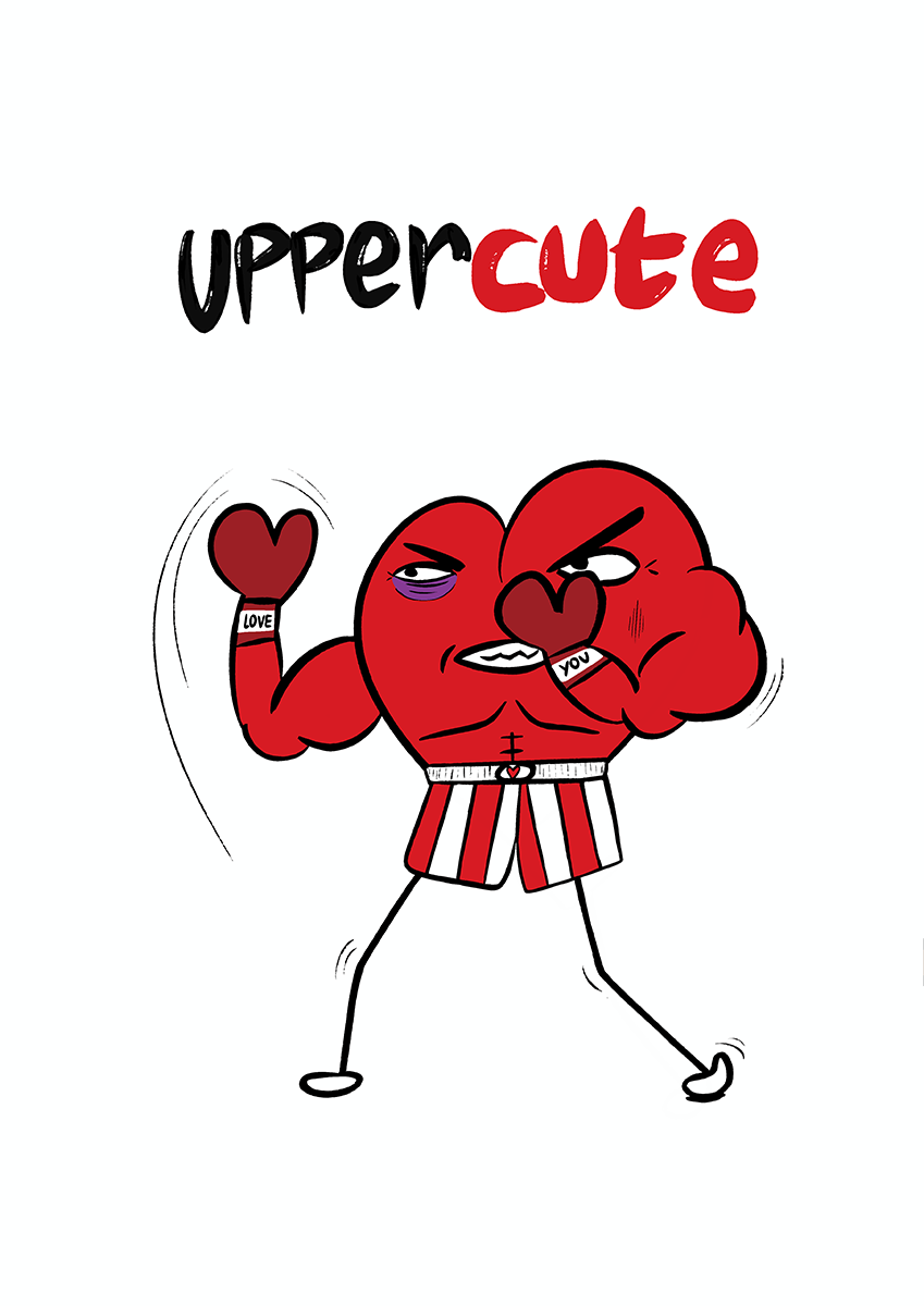 Uppercute est une illustration de la série Histoires de coeurs réalisée par l'artiste Delgo.Elle représente un coeur boxeur en train de mettre un uppercut.